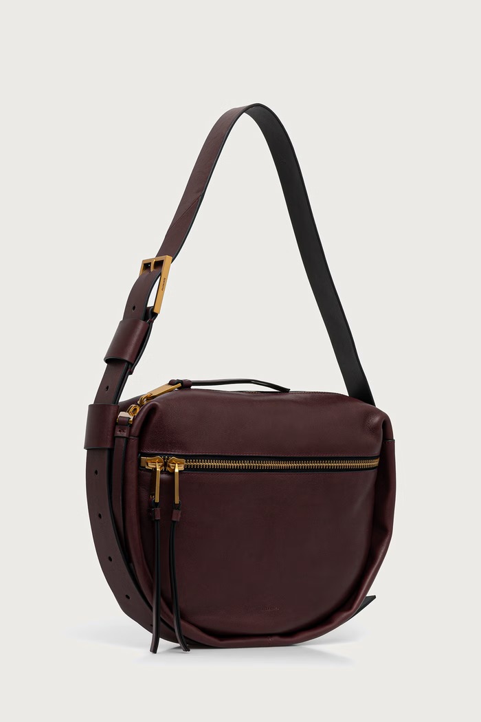 Kožená kabelka AllSaints W565XD burgundské SS26