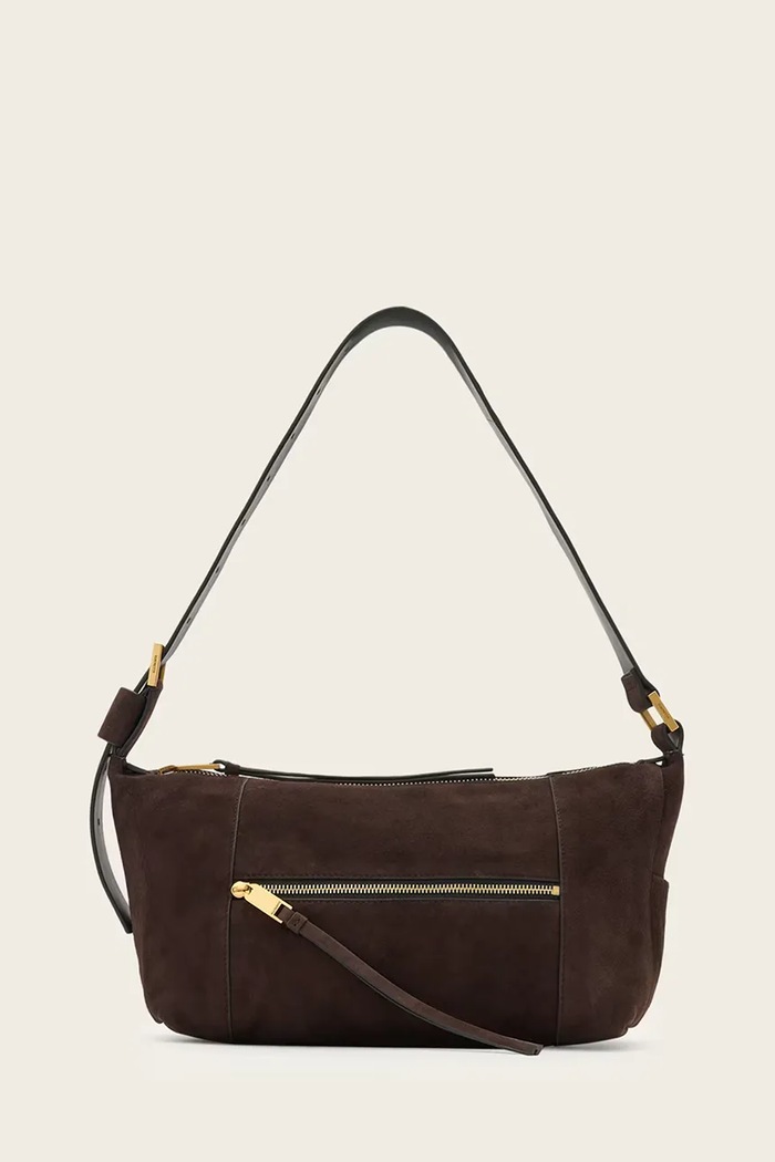 Велурена чанта AllSaints велур кафяв W346XD
