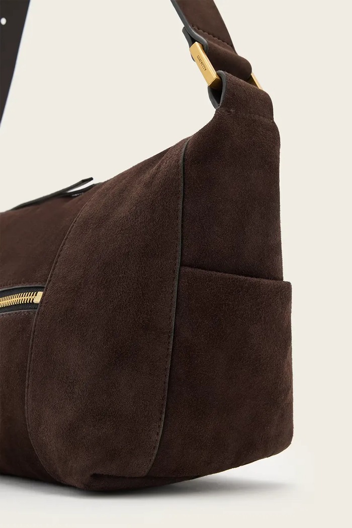 Велурена чанта AllSaints кафяв W346XD