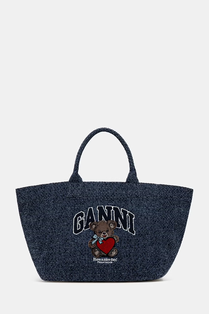 GANNI чанта tote дамска от памук син B2110041