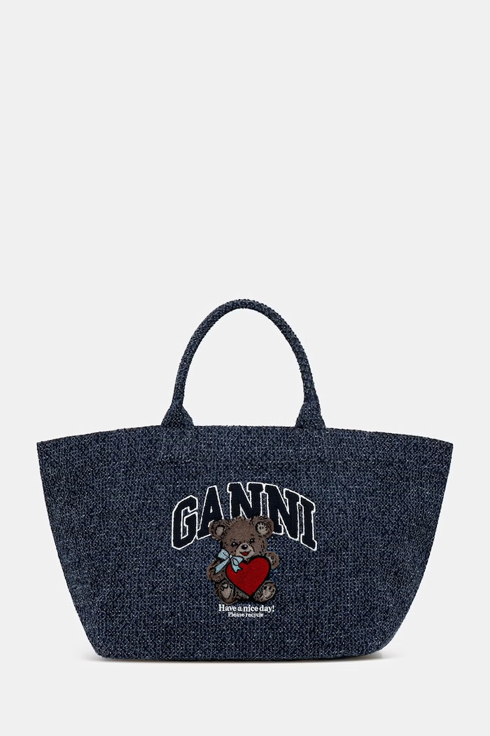 GANNI чанта tote дамска от памук син B2110041