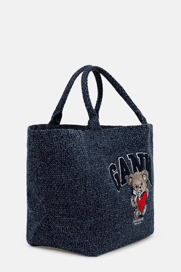 GANNI чанта tote дамска от памук B2110041 син SS26