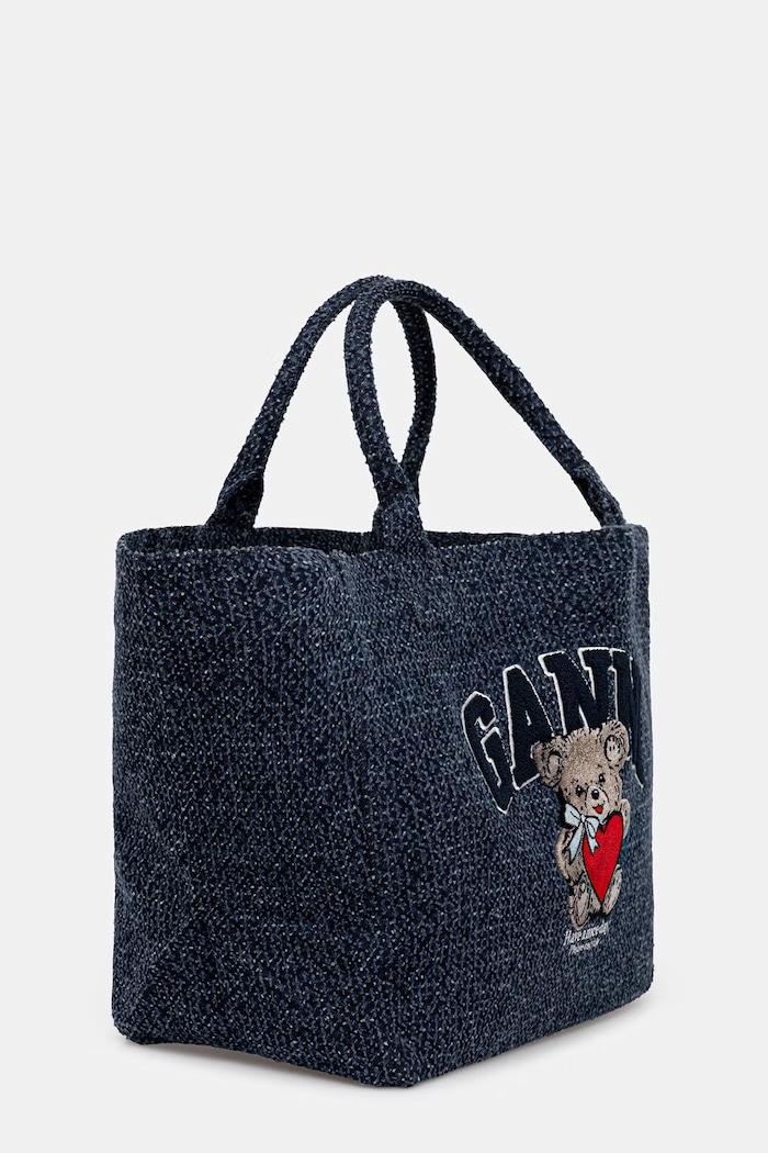 GANNI чанта tote дамска от памук B2110041 син SS26