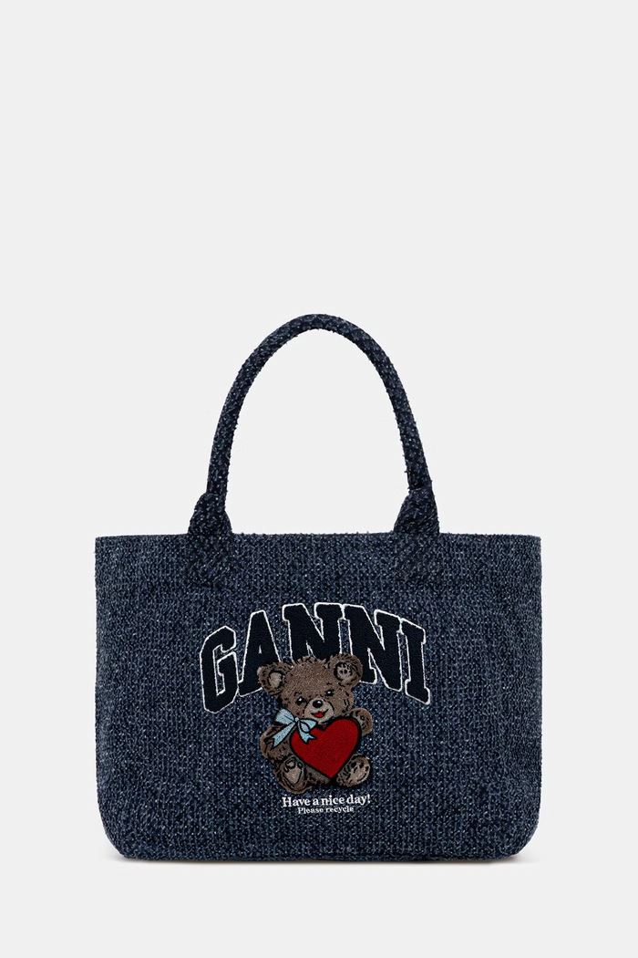 GANNI чанта tote дамски син B2110028