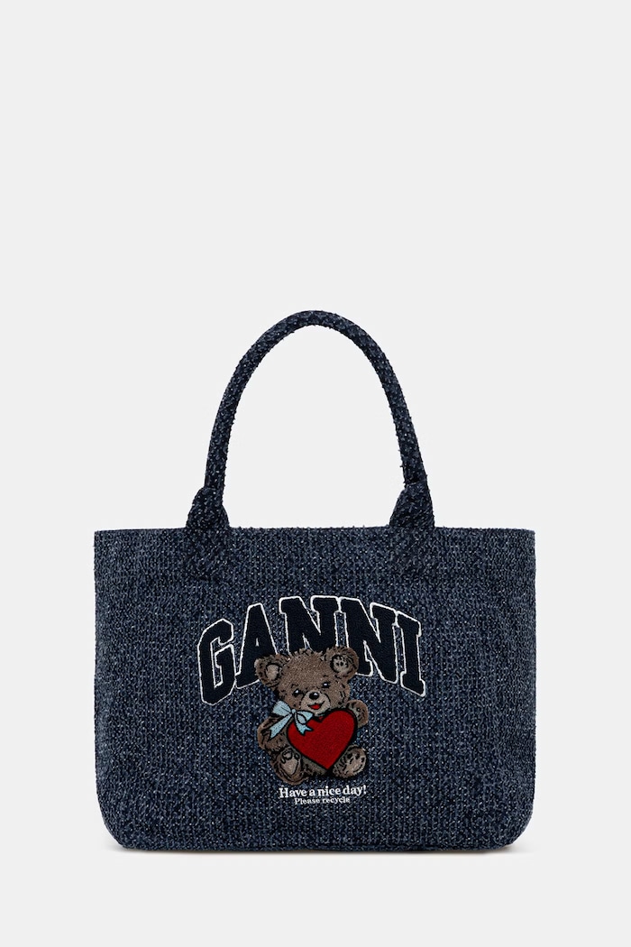 GANNI чанта tote дамски син B2110028