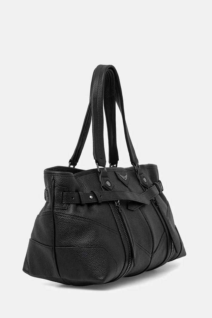 Кожена чанта ZADIG&VOLTAIRE SUNNY SHOPPER GRAINED LEATHER LWBA04239 черен SS26