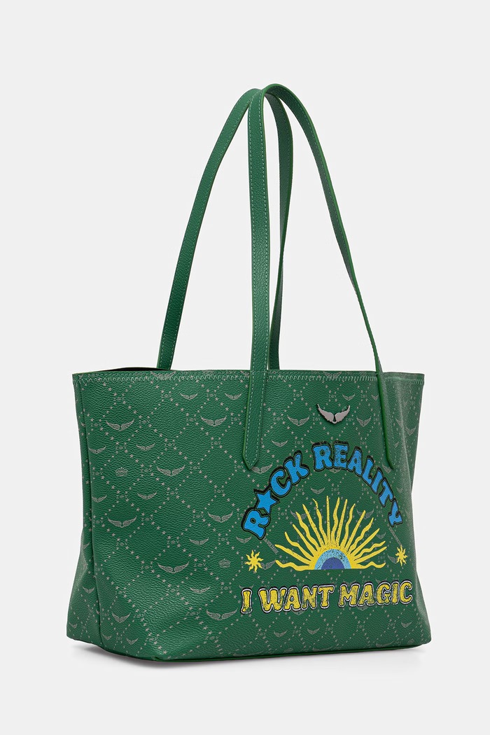 Zadig&Voltaire geantă shopper feminină cu imitație de piele Z SHOPPER MONOGRAM TAG LWBA04281 verde SS26