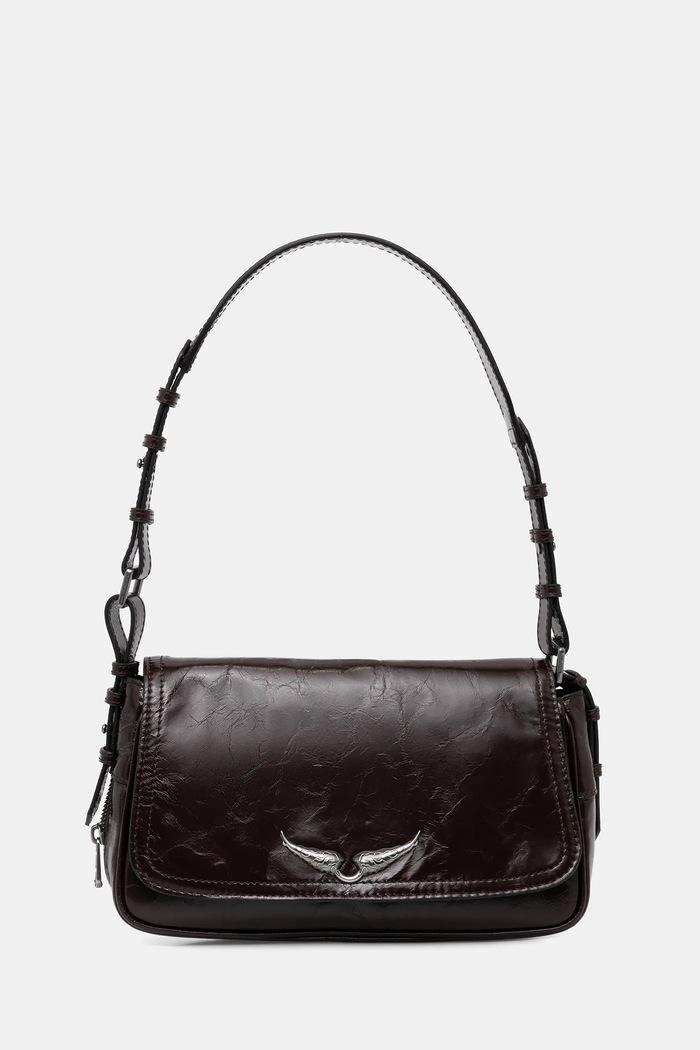 Kožená kabelka ZADIG&VOLTAIRE LE ZOUZOU VINTAGE PATENT nevejde se A4 hnědá LWBA04169