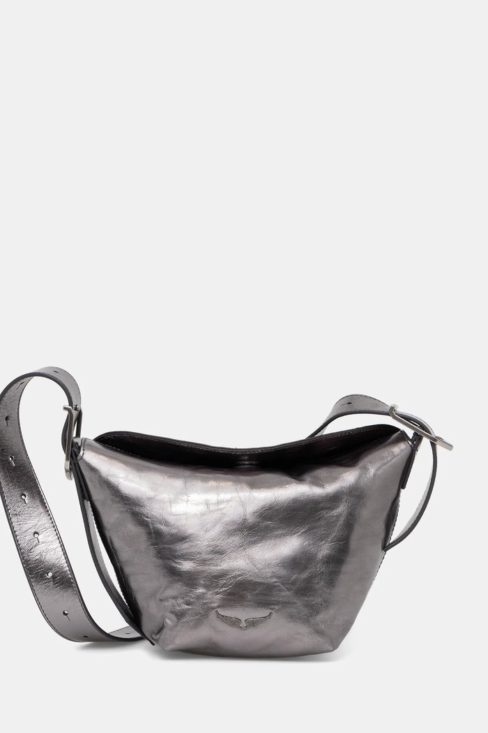 Kožená kabelka ZADIG&VOLTAIRE BABY JANE VINTAGE METAL nevejde se A4 šedá LWBA04151