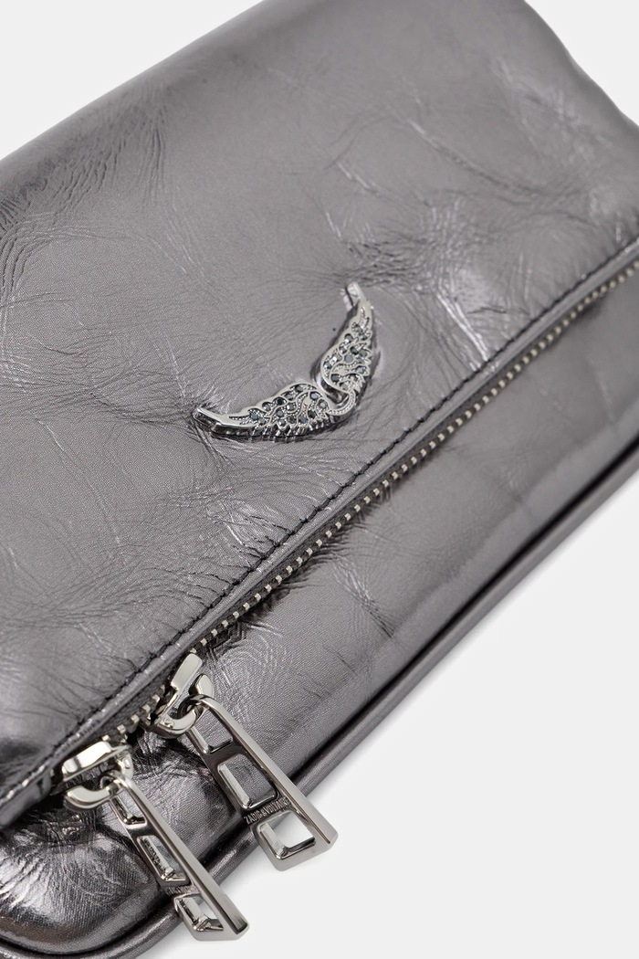 ZADIG&VOLTAIRE torebka skórzana ROCK NANO VINTAGE METAL szary LWBA04155