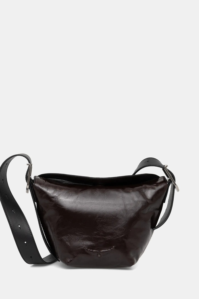 Kožená kabelka ZADIG&VOLTAIRE BABY JANE VINTAGE PATENT nevejde se A4 hnědá LWBA04182