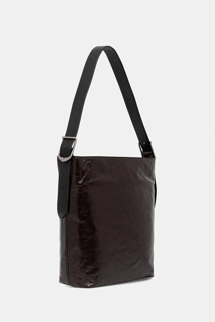 Kožená kabelka ZADIG&VOLTAIRE JANE HOBO VINTAGE PATENT LWBA04184 hnědá SS26