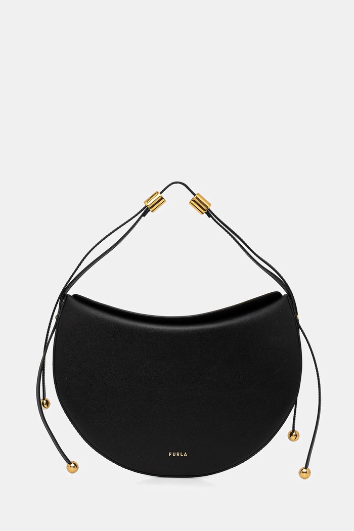 Кожена чанта Furla Moonstone M Shoulder Bag гладка кожа черен WB01868.BX3104.O6000