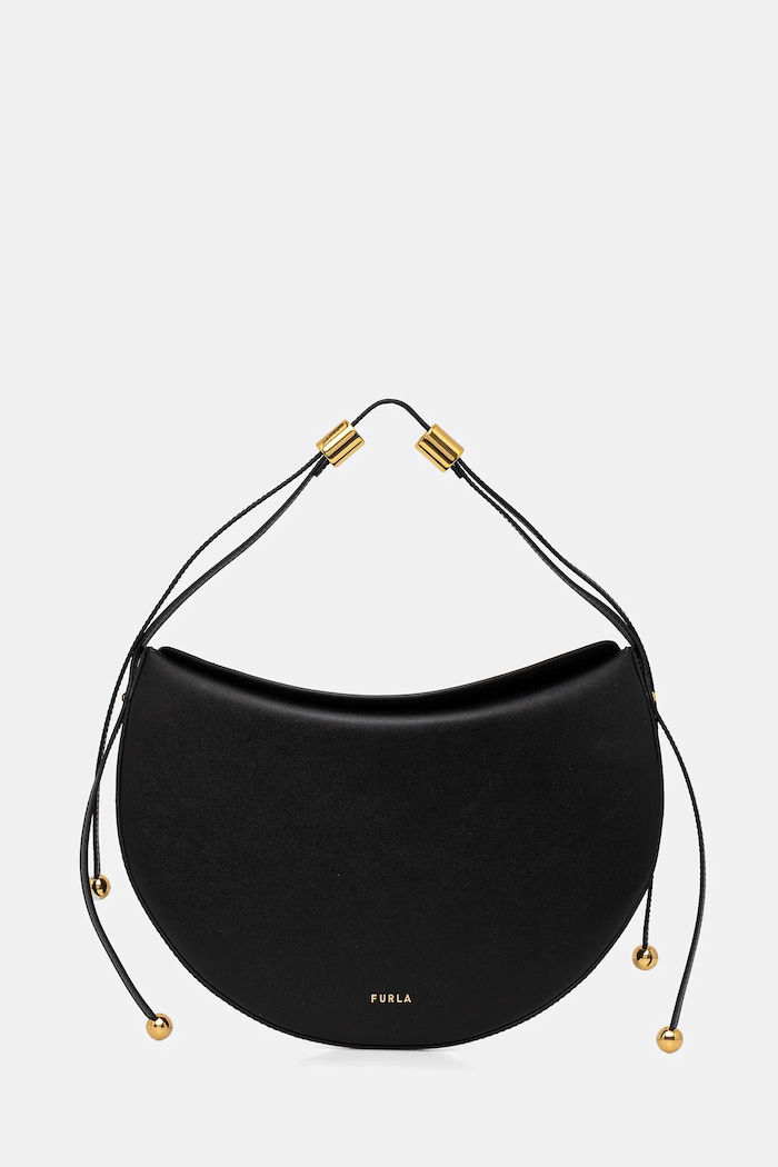 Кожена чанта Furla Moonstone M Shoulder Bag гладка кожа черен WB01868.BX3104.O6000