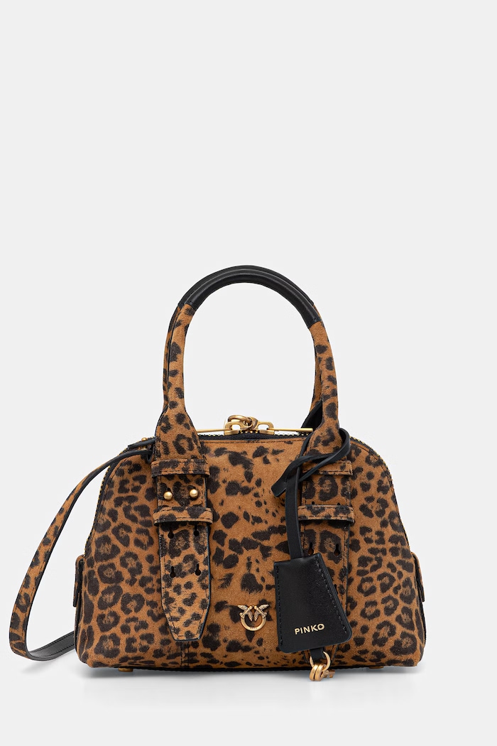 Semišová kabelka Pinko Leopard print semišová koža hnedá 105333.A32A