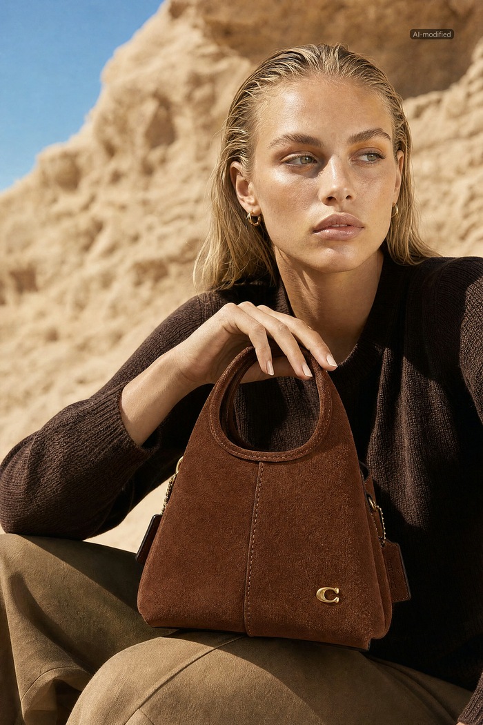 Coach Torebka crossbody damska zamszowa Suede Lana Shoulder Bag 19 brązowy CCY33