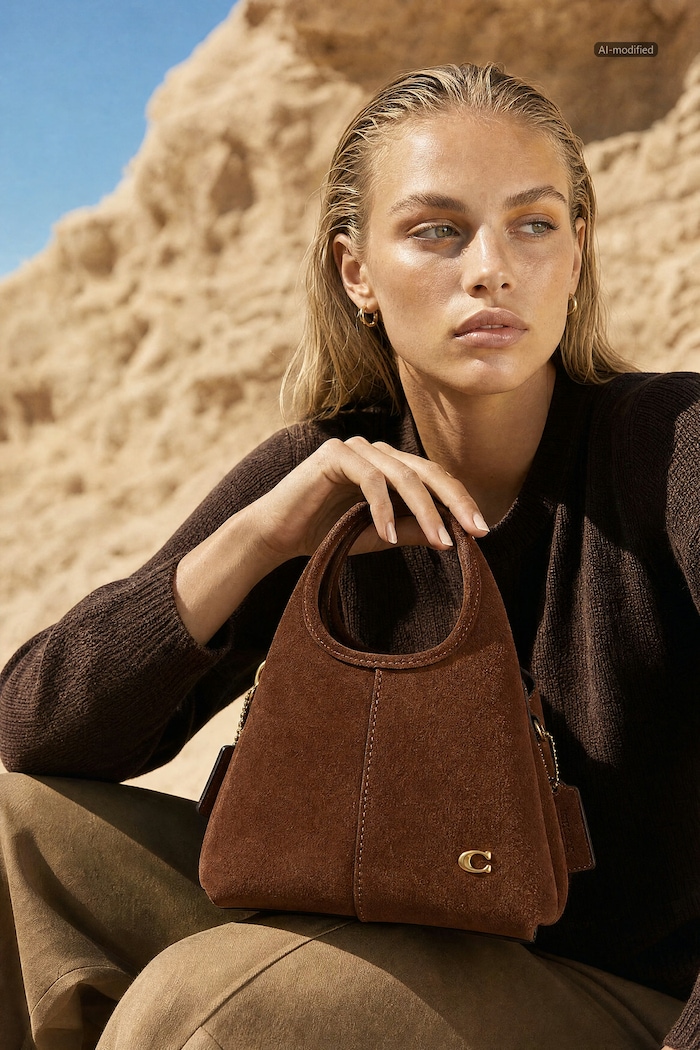 Coach Torebka crossbody damska zamszowa Suede Lana Shoulder Bag 19 brązowy CCY33