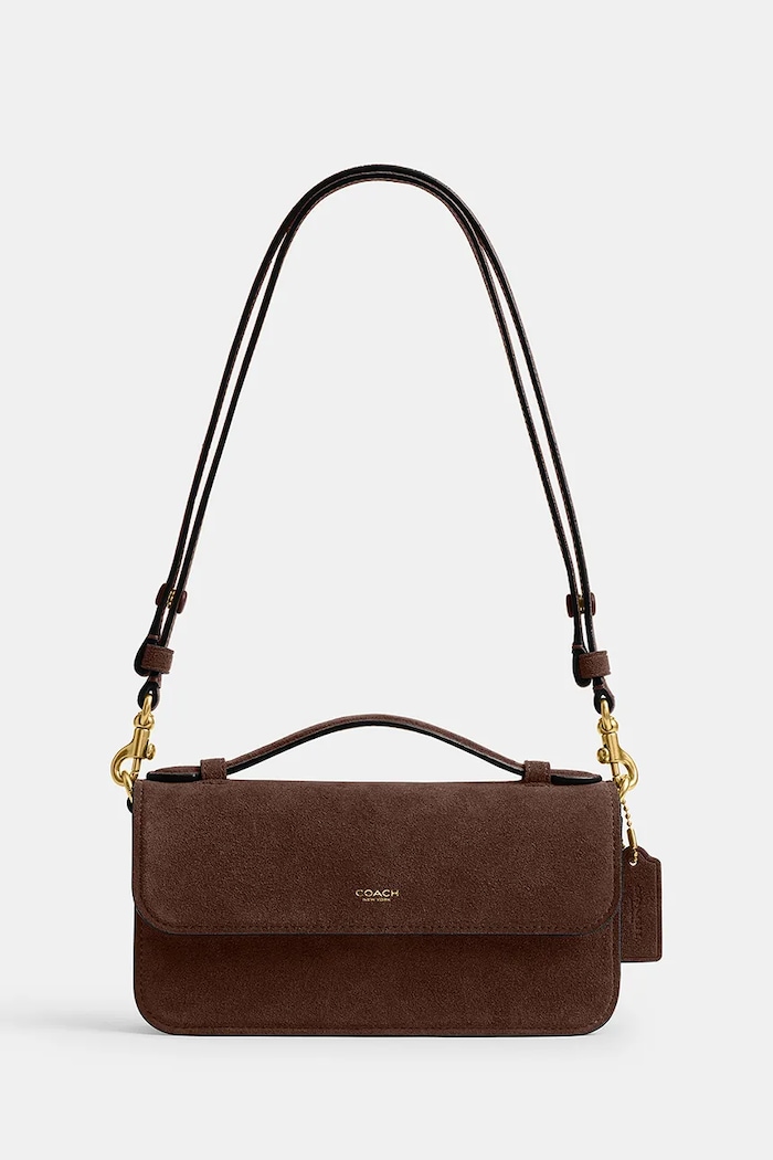 Coach Torebka bagietka damska zamszowa New York Elora brązowy CDD59