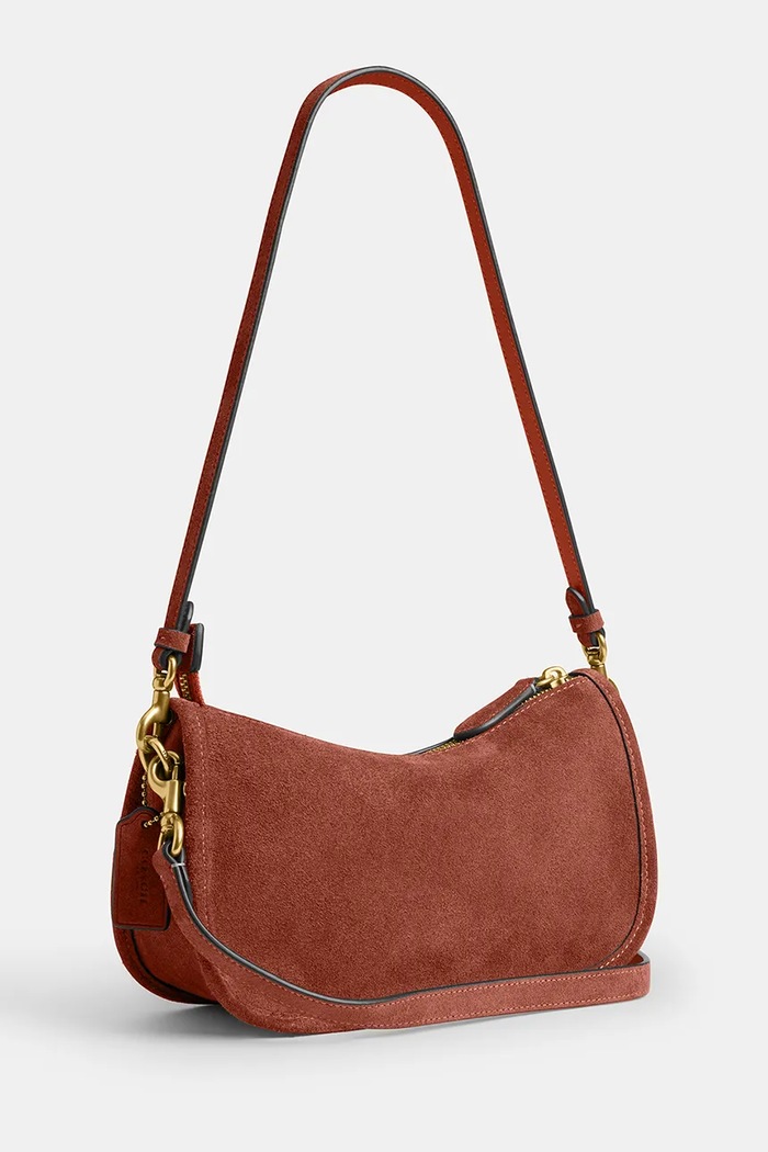 Coach Μικρή γυναικεία τσάντα δέρμα Suede Waverly καφέ CDD78