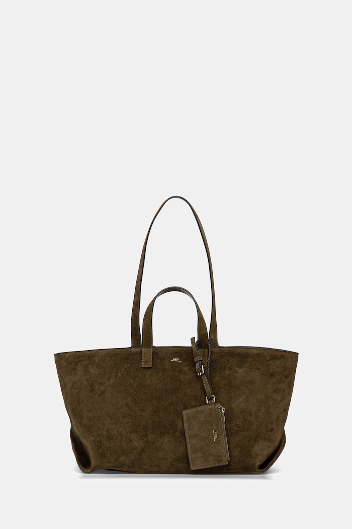 A.P.C. LE DRUMMER шопинг чанта дамска от велур изчистен зелен PXCAL.F67057