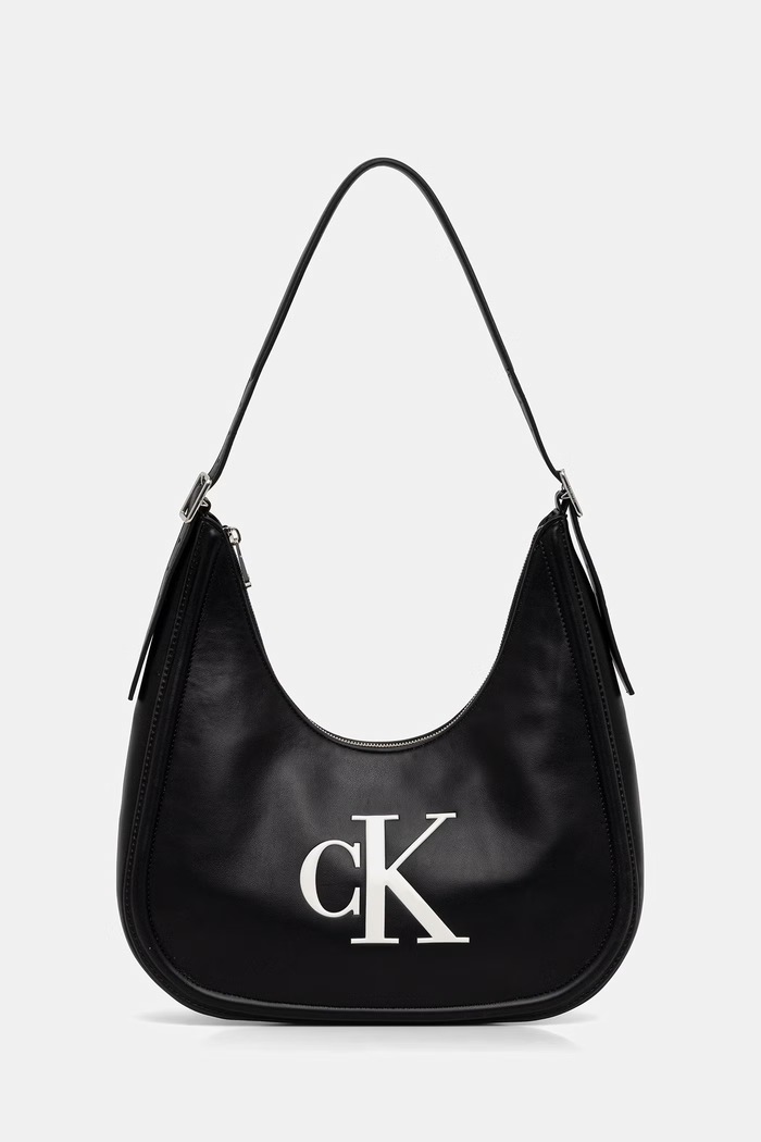Calvin Klein torebka hobo damska z imitacji skóry czarny LV04F3427G