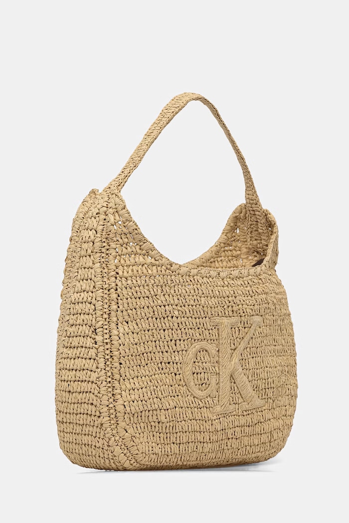 Calvin Klein шопинг чанта дамска от сплетена материя LV04F3448G бежов SS26