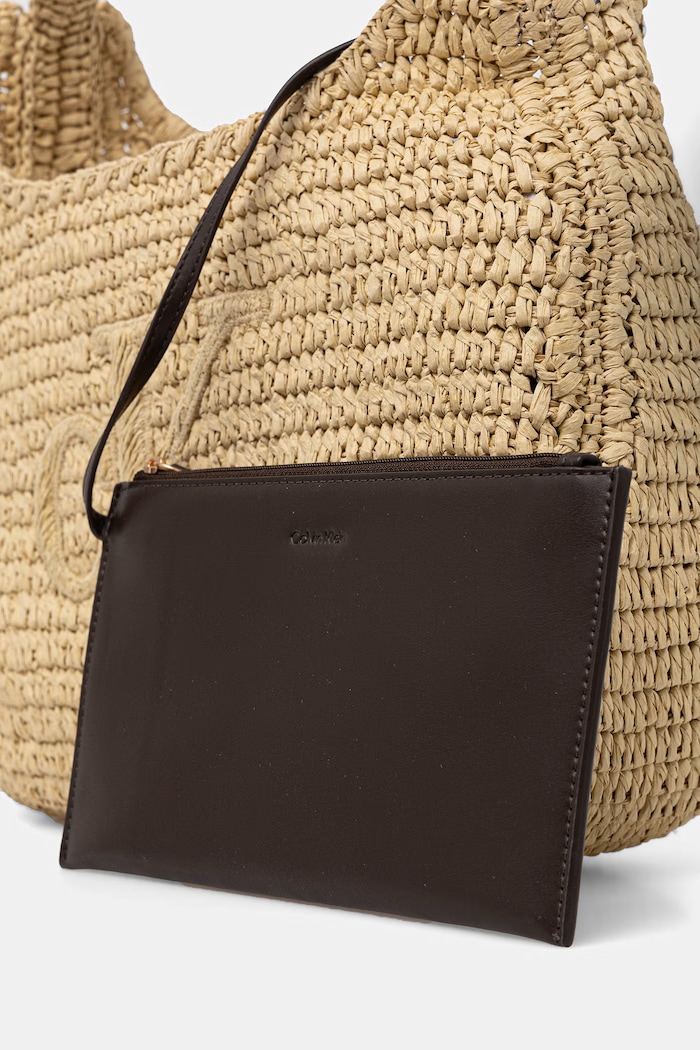 Calvin Klein шопинг чанта дамска от сплетена материя LV04F3448G бежов