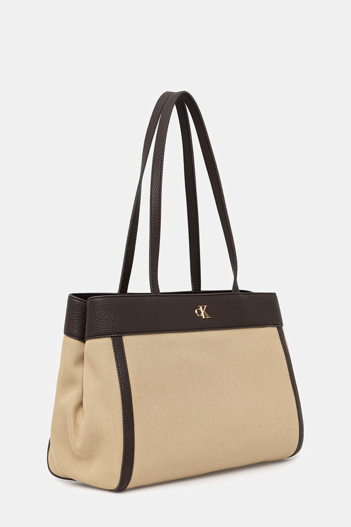 Calvin Klein geantă shopper pentru femei, din bumbac LV04F3503G bej SS26