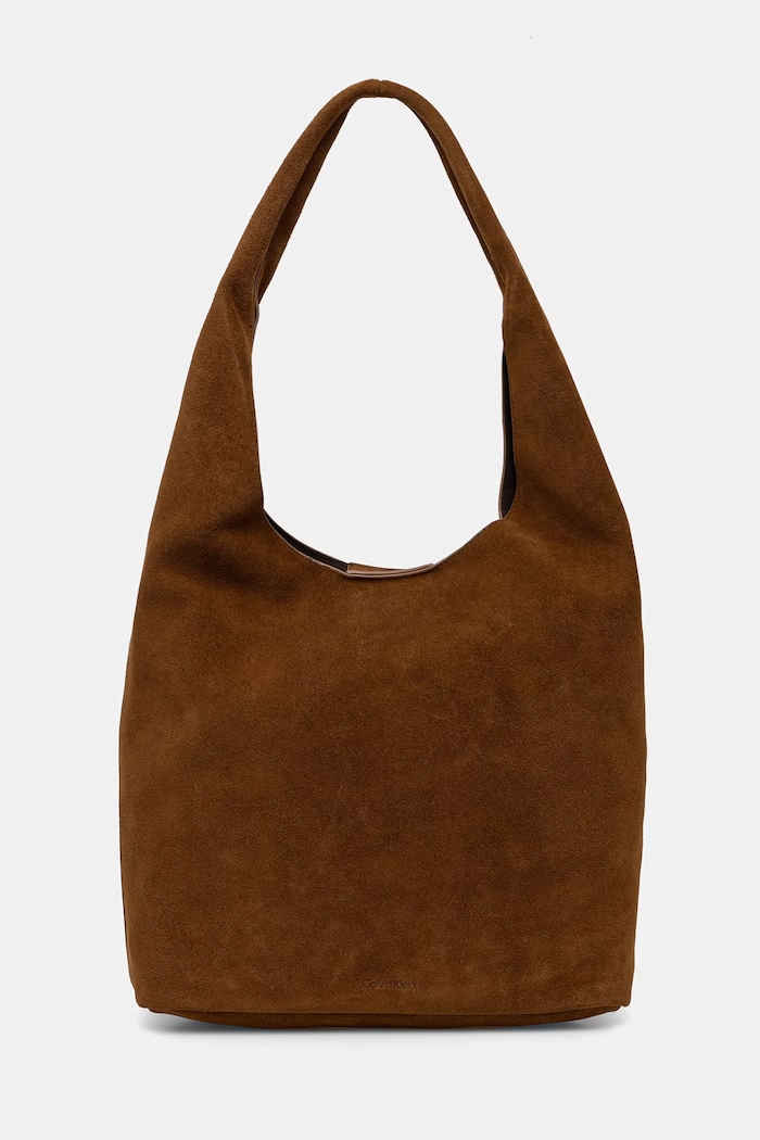 Calvin Klein geantă shopper pentru femei, din piele întoarsă maro LV04F3597G