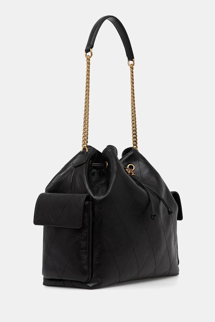 Tory Burch γυναικεία δερμάτινη τσάντα πουγκί Charlie 185830 μαύρο SS26