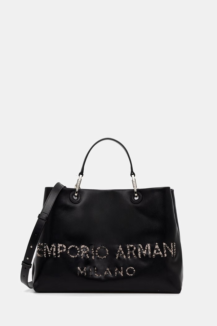 Kožená kabelka Emporio Armani usňová koža čierna EW000360.AF22010
