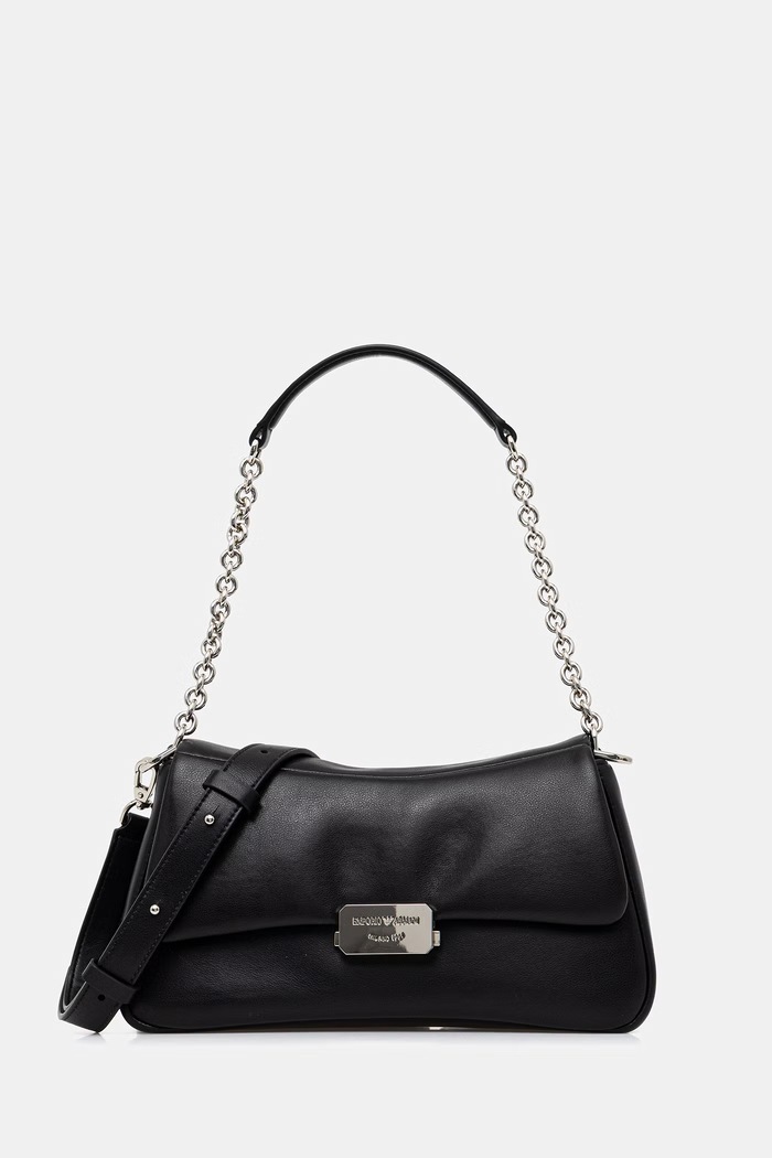 Kožená kabelka Emporio Armani usňová koža čierna EW002644.AF18673