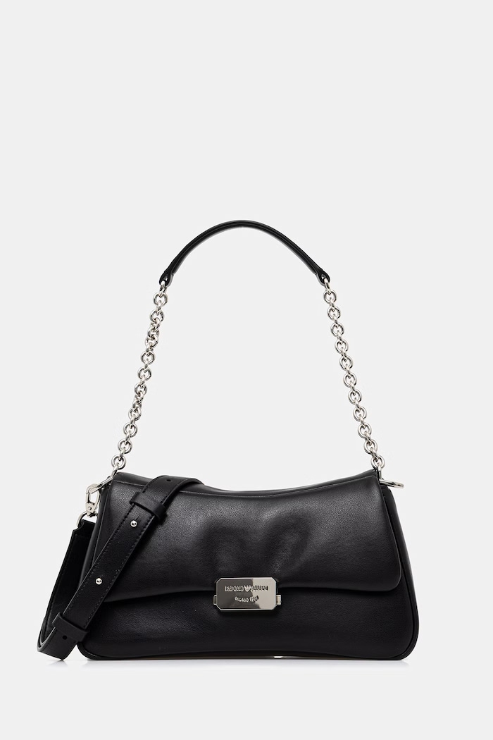 Kožená kabelka Emporio Armani usňová koža čierna EW002644.AF18673