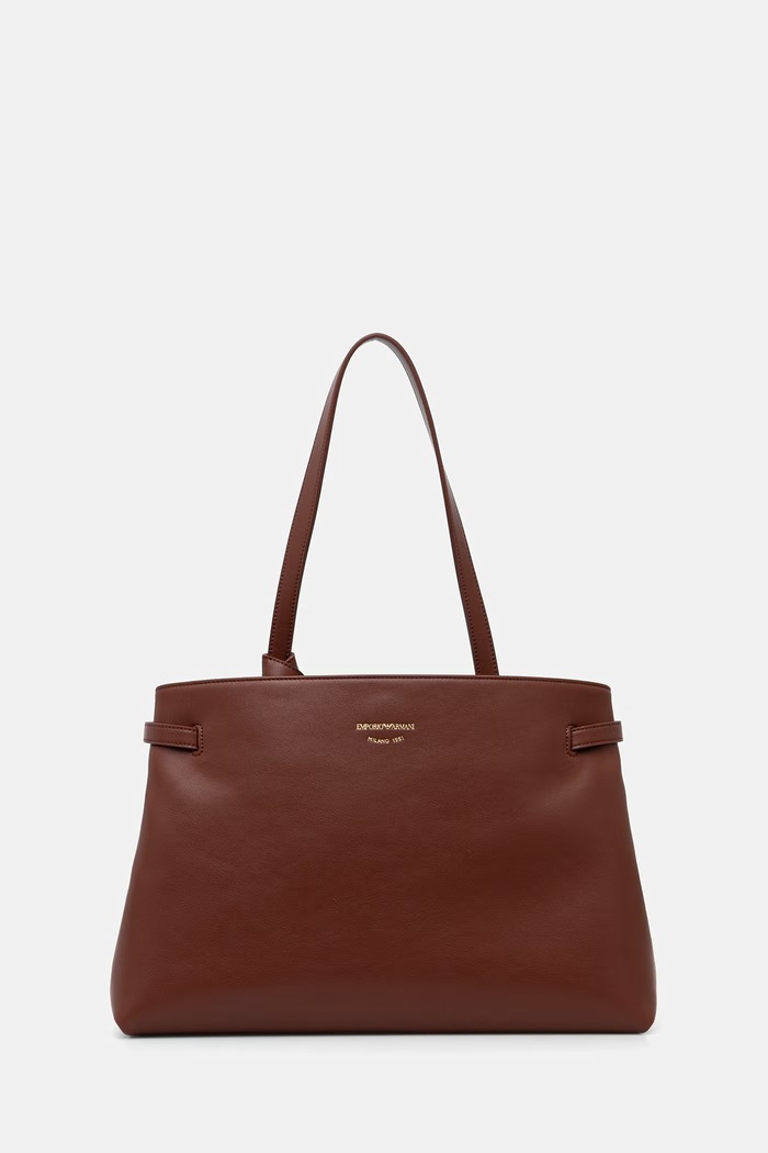 Kožená kabelka Emporio Armani usňová koža hnedá EW003828.AF22783