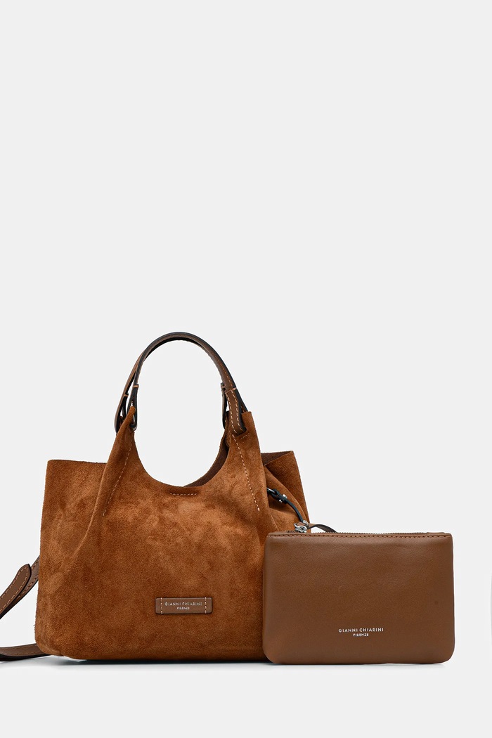 Gianni Chiarini torebka zamszowa DUA nie mieści A4 brązowy BS.9779.CM.PL