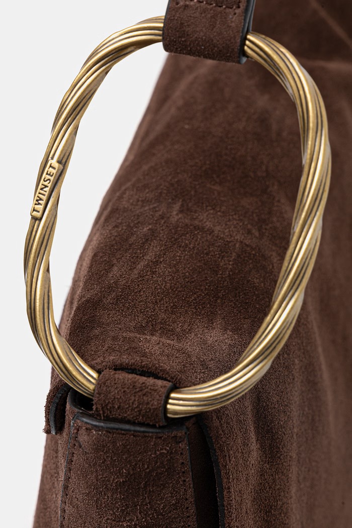 Twinset geantă de mână din piele întoarsă maro 261TD8560