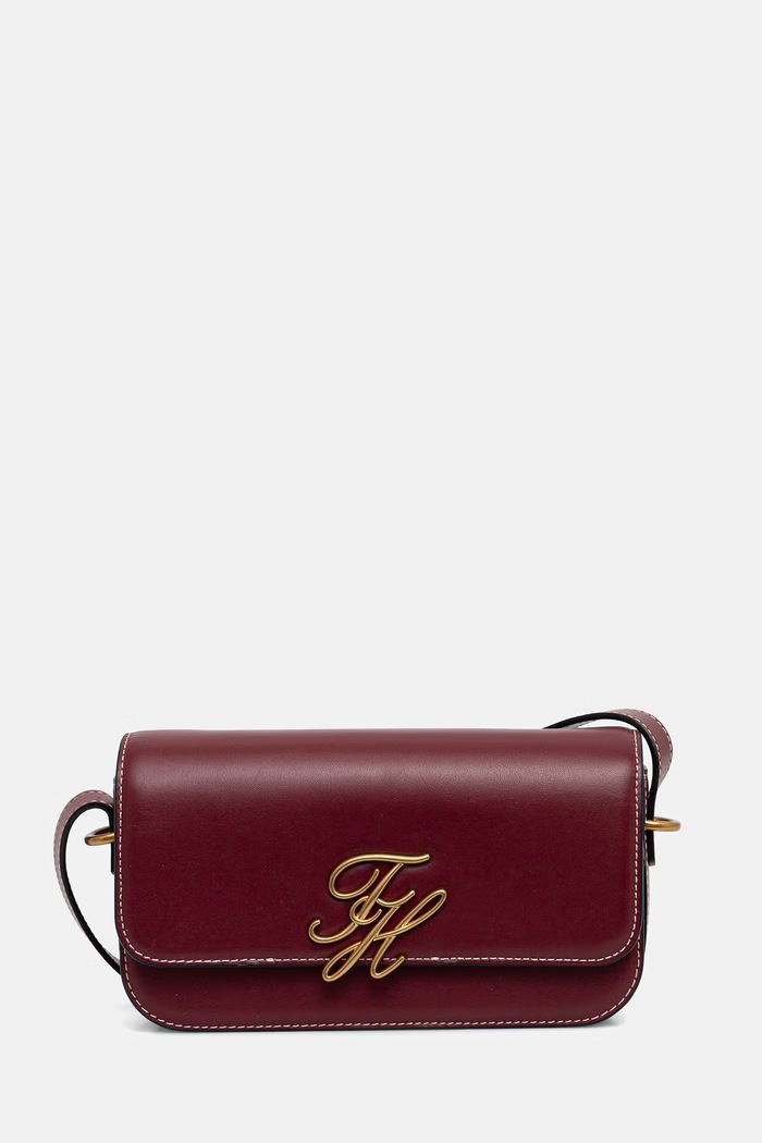 Tommy Hilfiger dámska kožená crossbody kabelka burgundské AW0AW18399