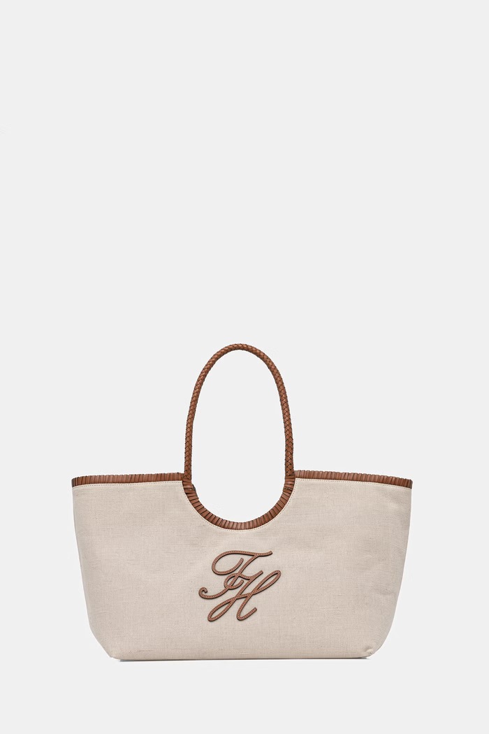 Tommy Hilfiger Τσάντα shopper γυναικεία λινή SUMMER μπεζ AW0AW18629