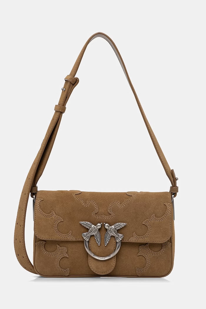 Pinko Geantă crossbody de femei din piele întoarsă verde 106244.A0F6
