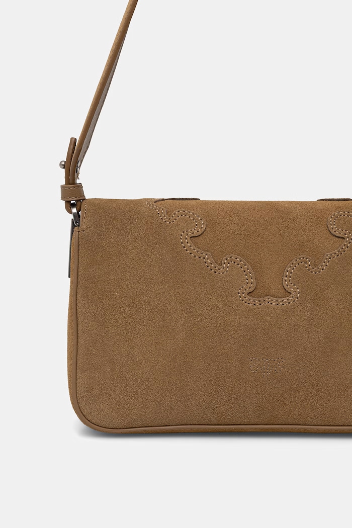 Pinko Geantă crossbody de femei din piele întoarsă verde 106244.A0F6