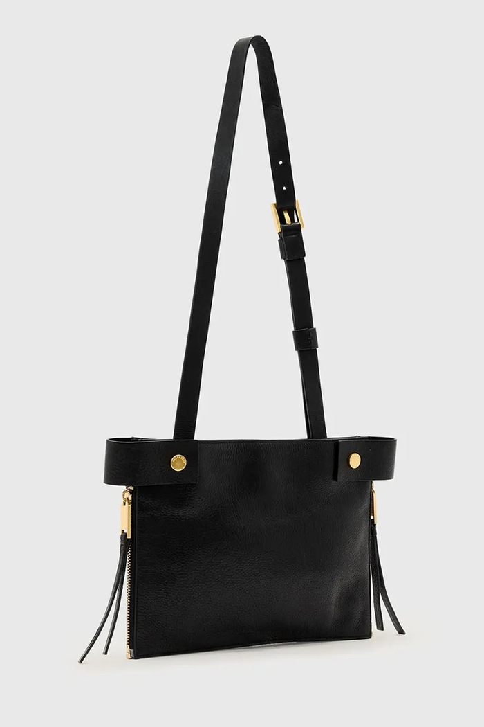 AllSaints listová kabelka dámska kožená MARLO W091XE čierna SS26