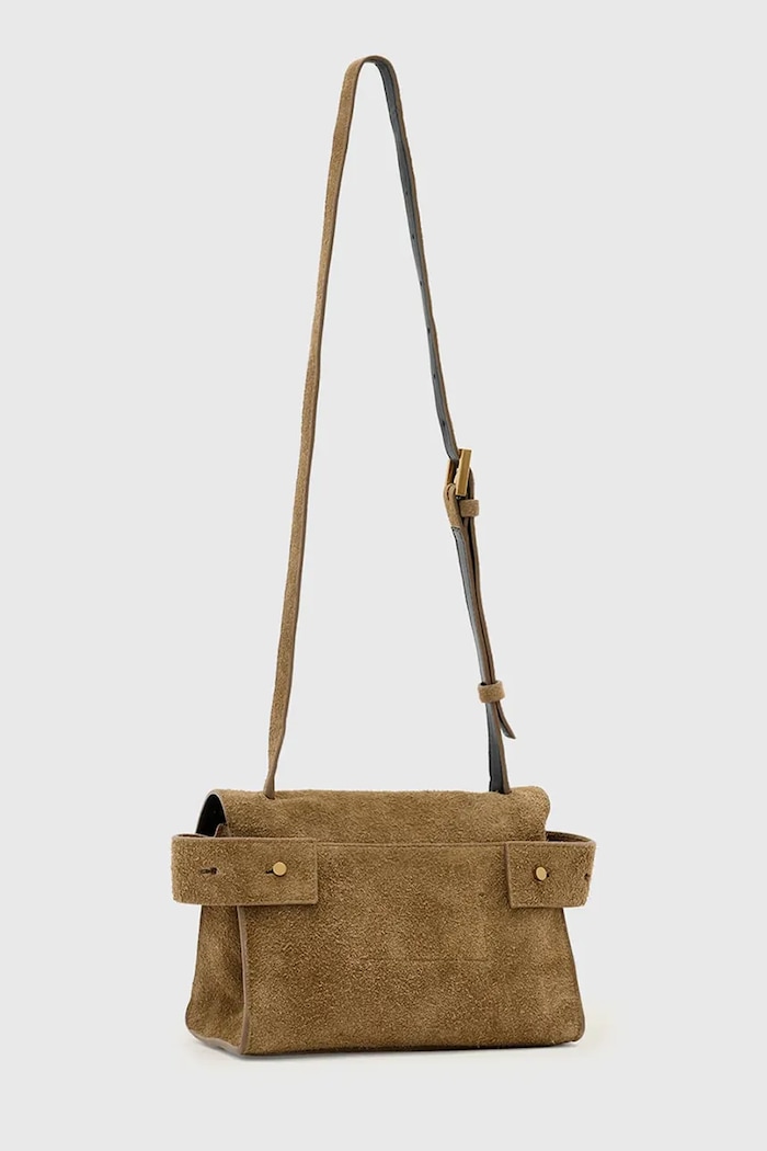 AllSaints torebka zamszowa URSA W099XE brązowy SS26