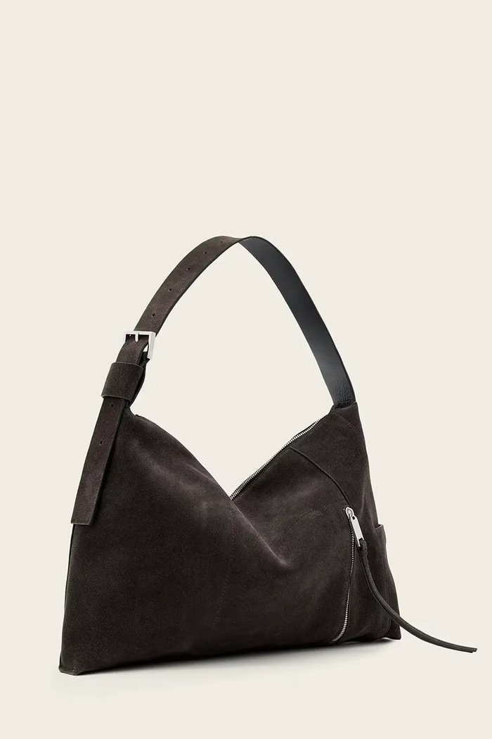 Accesorii AllSaints geantă de mână din piele întoarsă ALBA W167XE maro