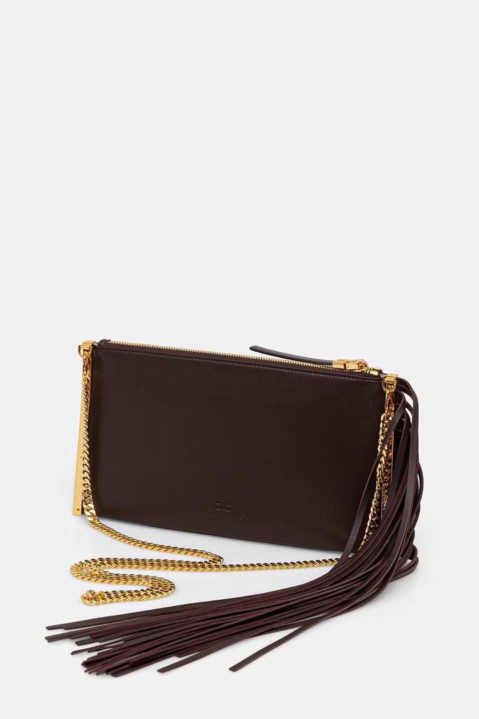 Accesorii Elisabetta Franchi geantă plic pentru femei, din piele BS05N62E2 maro