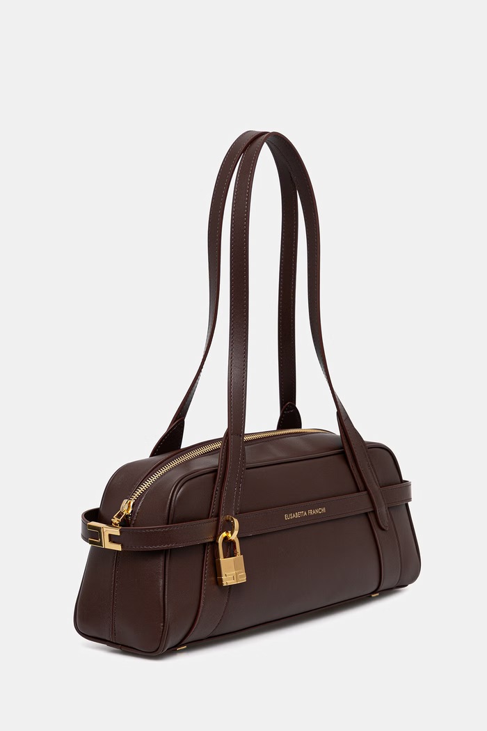 Elisabetta Franchi geantă baguette pentru femei, din piele BS97N62E2 maro SS26