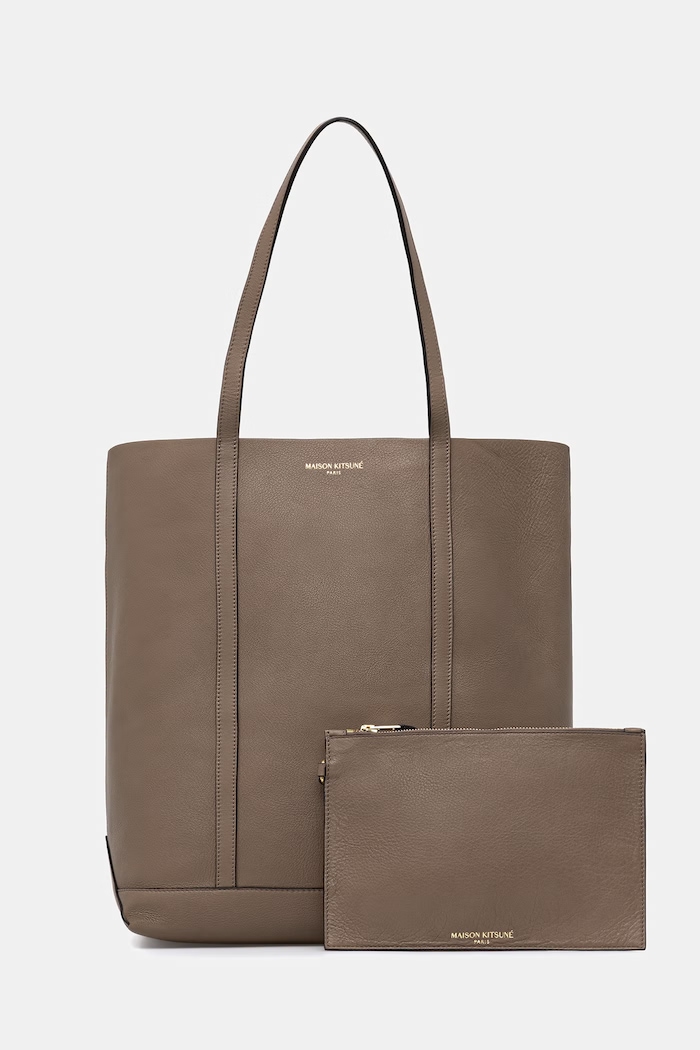 Maison Kitsuné tote bag women's leather beige QU05101LC0045