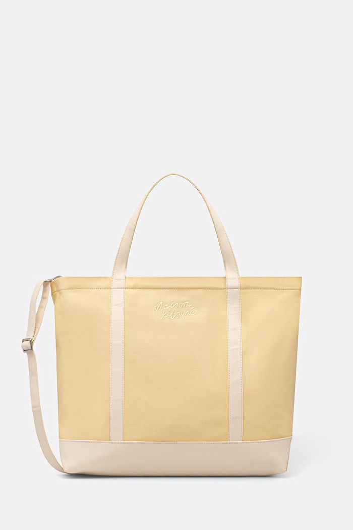 Maison Kitsuné Handwriting tote bag de damă din bumbac galben QU05105WB0050