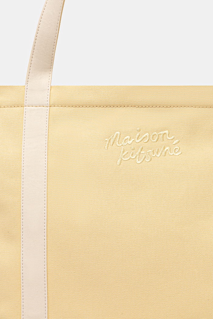 Maison Kitsuné Handwriting tote bag de damă din bumbac galben QU05105WB0050