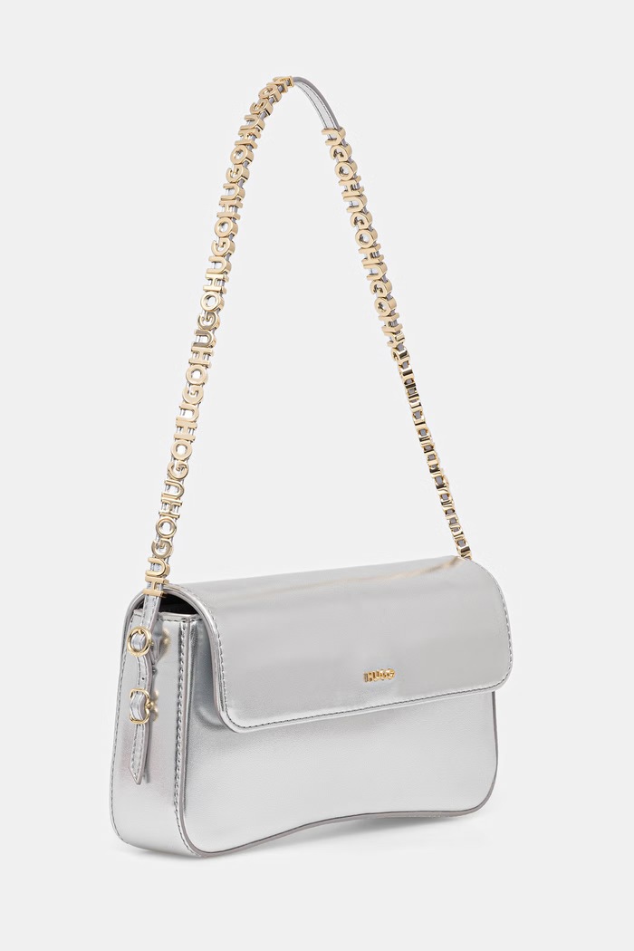 HUGO geantă crossbody pentru femei, cu imitație de piele Syndra LA_Sh. Bag 50563028 argintiu SS26