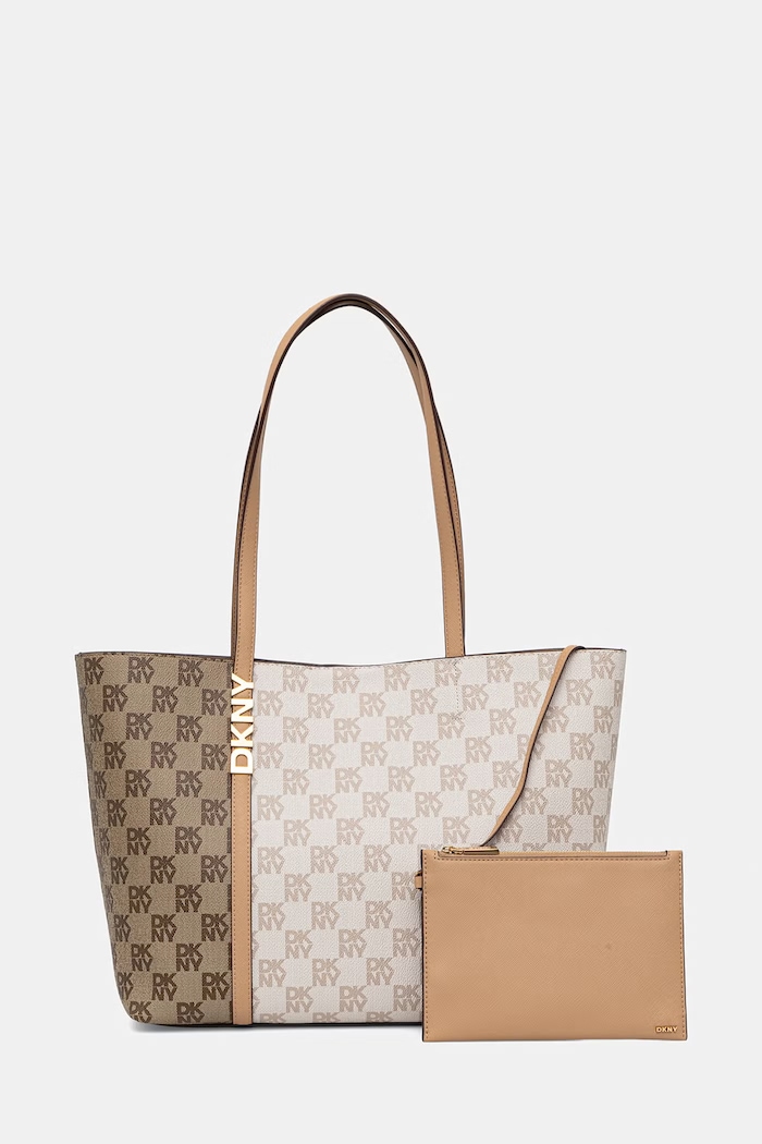 Δερμάτινη τσάντα Dkny λείο δέρμα μπεζ R61A6G54